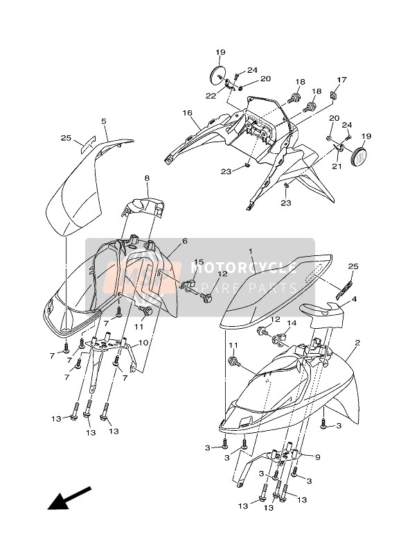 2CMF155100P8, Parte, Superiore Parafango 1, Yamaha, 0